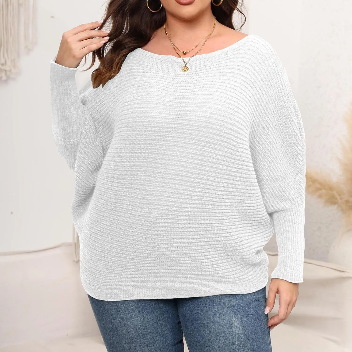 Womens Oversized Crewneck Long Sleeve Sweater Pullover Top Casual Ribbed Knit Sweaters Top 2024 Fall Outfits