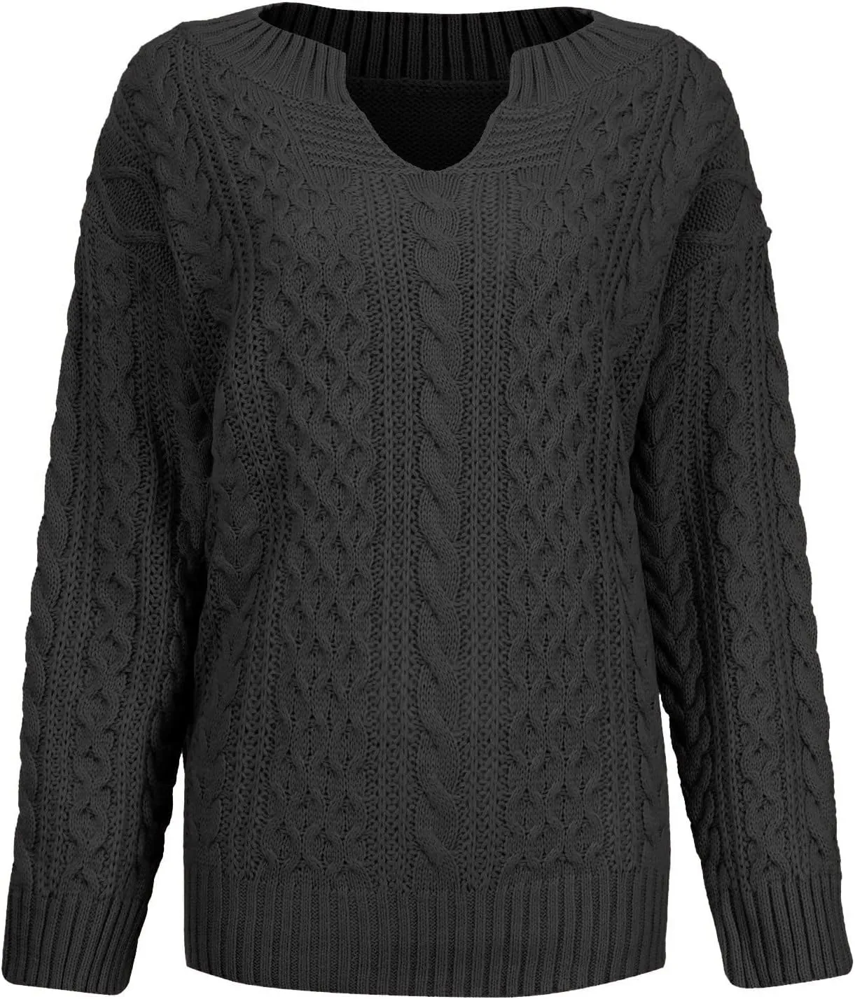 Women's Oversized Off Shoulder Cable Knit V Neck Long Sleeve Sweaters Pullover Loose Fitting Jumper Tops Plus Size