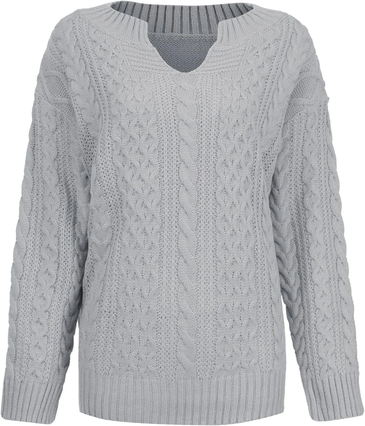 Women's Oversized Off Shoulder Cable Knit V Neck Long Sleeve Sweaters Pullover Loose Fitting Jumper Tops Plus Size