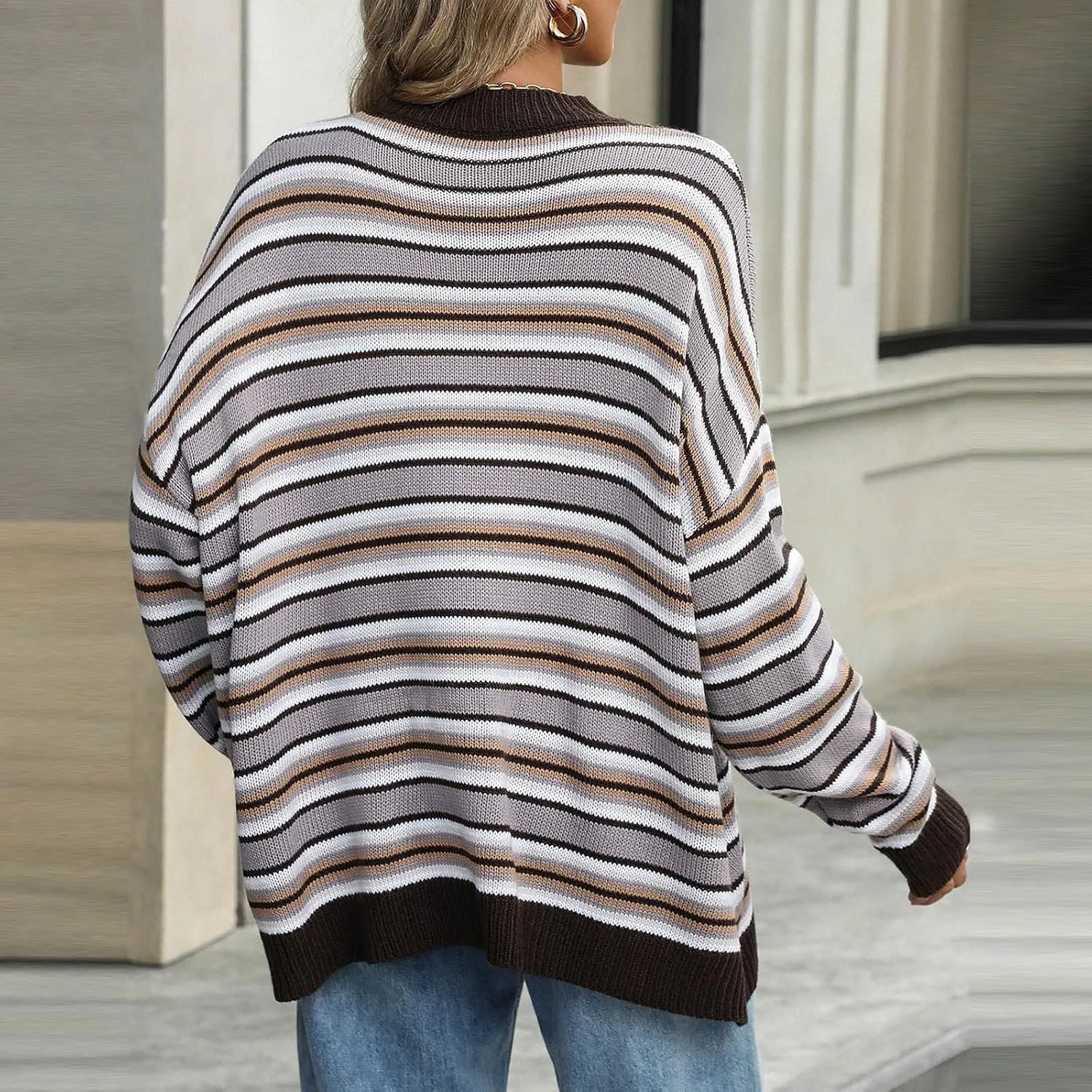 Womens Oversized Sweaters Long Sleeve Crew Neck Top 2024 Fall Outfits Fashion Striped Sweatshirt Plus Size