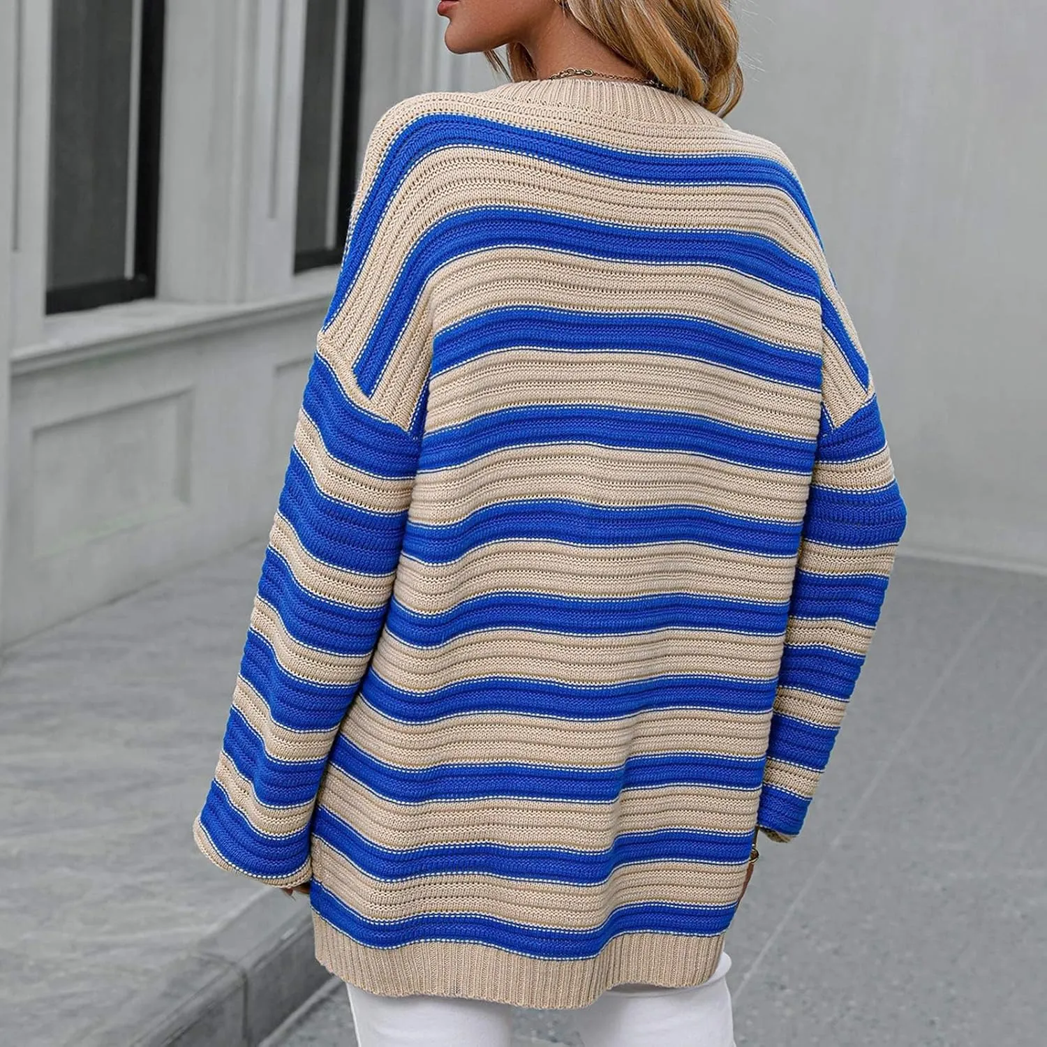 Womens Oversized Sweaters Long Sleeve Crew Neck Top 2024 Fall Outfits Fashion Striped Sweatshirt Plus Size