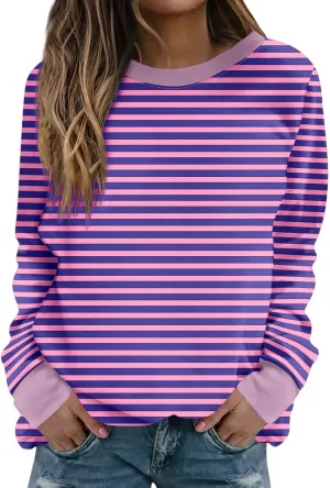Womens Oversized Sweatshirts Hoodless 2024 Fall Striped Color Block Tops Long Sleeve Shirts Long Sleeve Pullover Tops