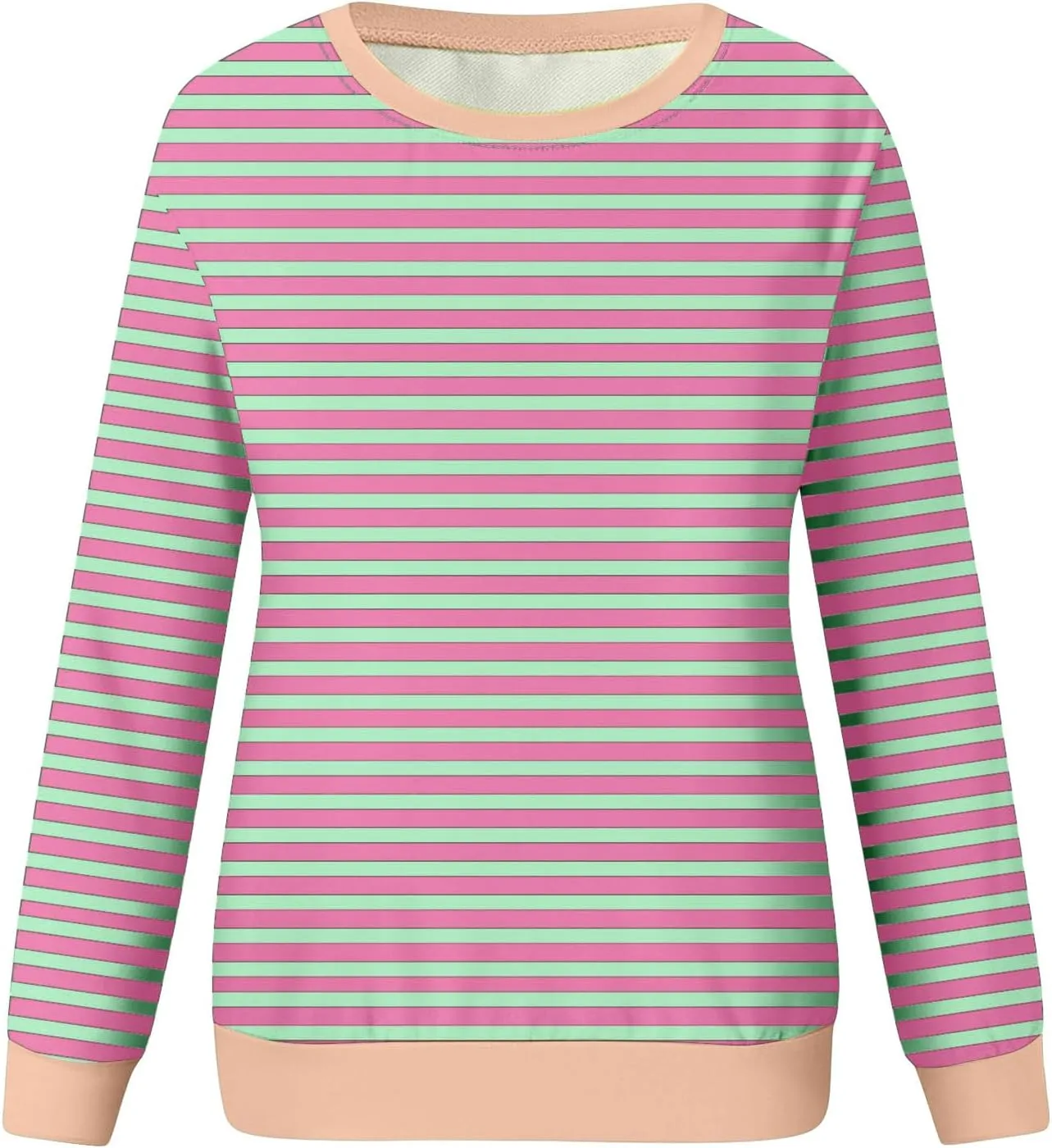 Womens Oversized Sweatshirts Hoodless 2024 Fall Striped Color Block Tops Long Sleeve Shirts Long Sleeve Pullover Tops