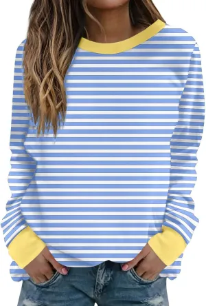 Womens Oversized Sweatshirts Hoodless 2024 Fall Striped Color Block Tops Long Sleeve Shirts Long Sleeve Pullover Tops