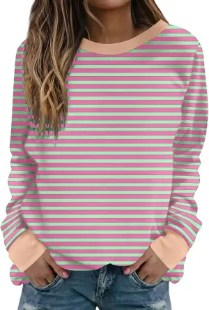Womens Oversized Sweatshirts Hoodless 2024 Fall Striped Color Block Tops Long Sleeve Shirts Long Sleeve Pullover Tops