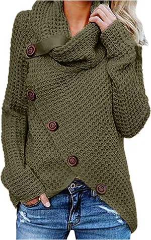 Women's Oversized Turtleneck Spilt Casual Loose Button Knit Tunic Pullover Sweater Blouse Tops 2024 Fall Outfits