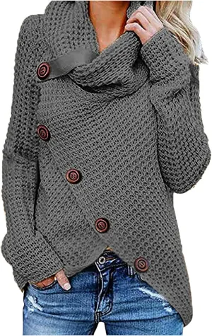 Women's Oversized Turtleneck Spilt Casual Loose Button Knit Tunic Pullover Sweater Blouse Tops 2024 Fall Outfits