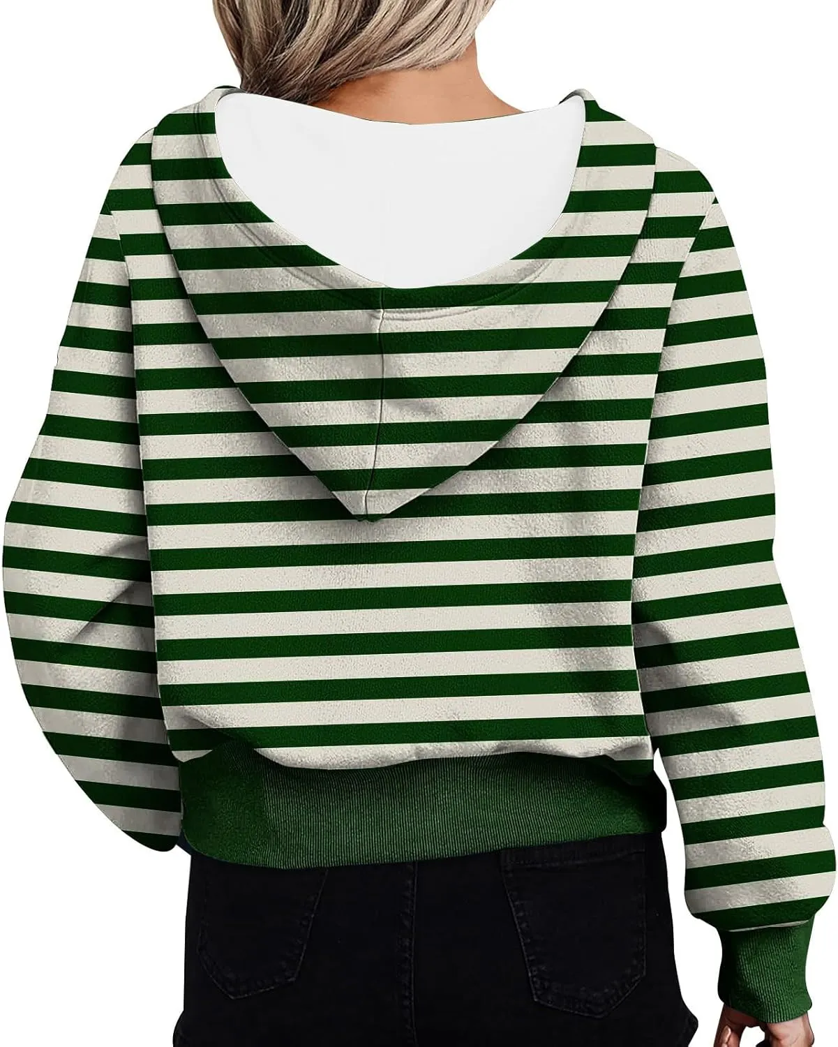 Women's Overszied Striped Sweatshirts Long Sleeve Half Zip Up Hoodies Winter Comfort Hoodies Y2K Fashion Cropped Clothes