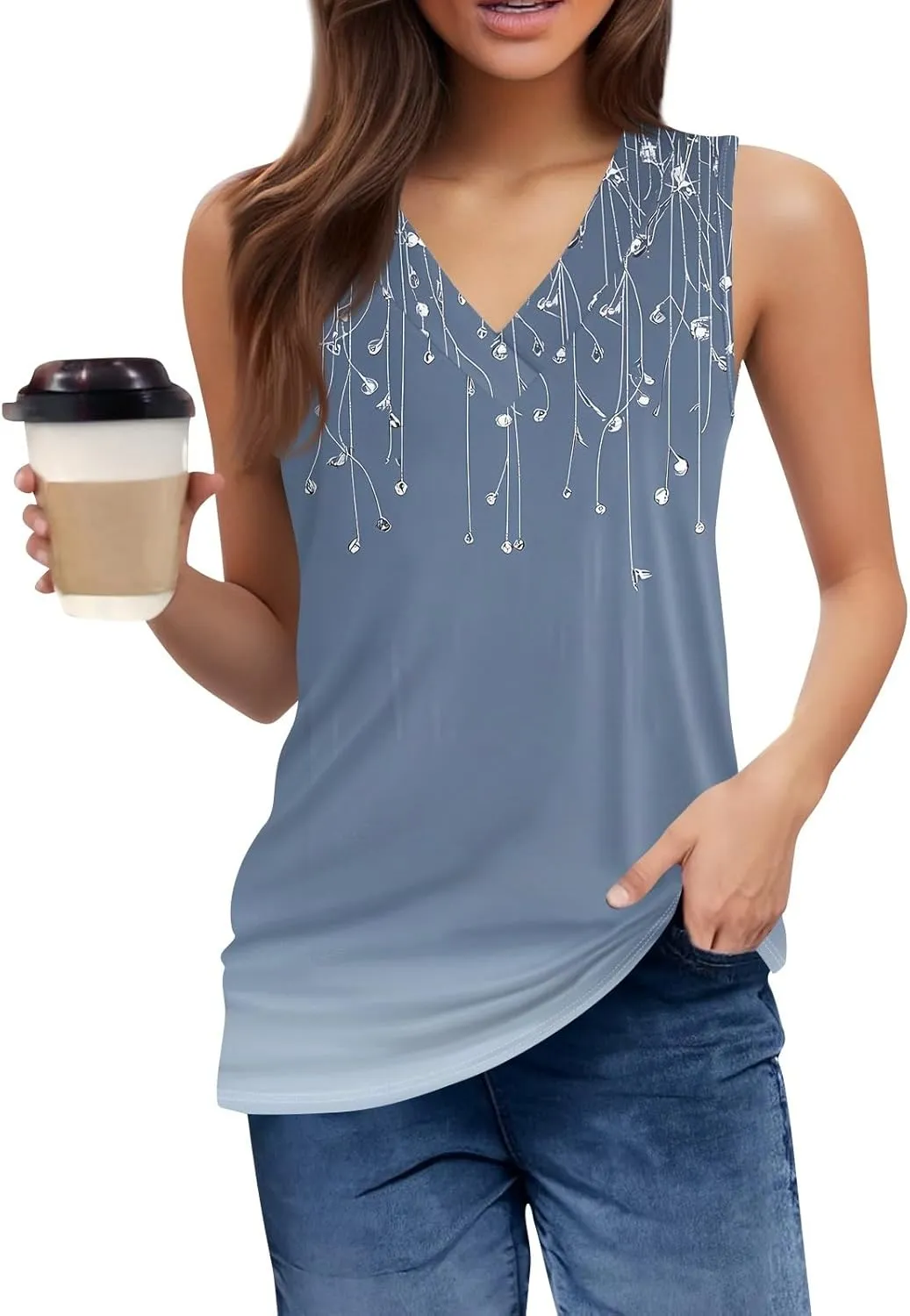 Womens Plus Size Tank Tops 2025 Crewneck Loose Fit Basic Casual Vest Tops Summer Trendy Print Sleeveless Shirts
