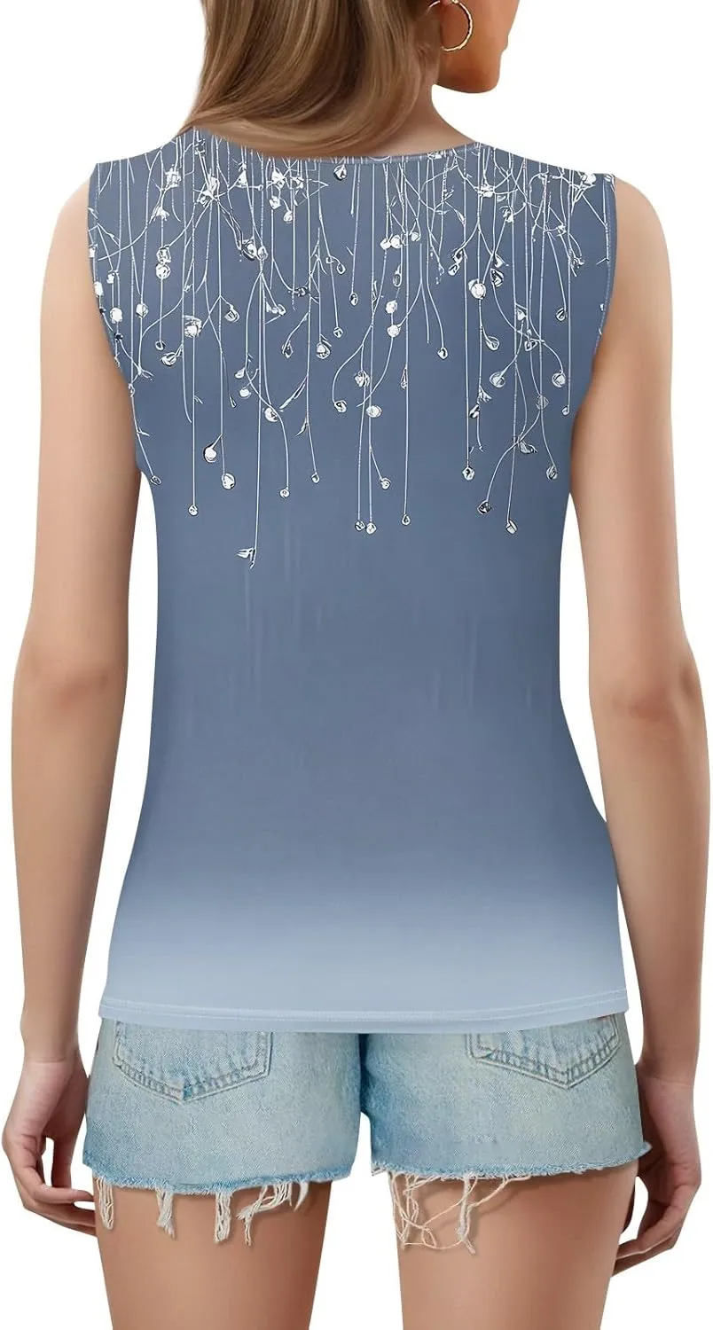 Womens Plus Size Tank Tops 2025 Crewneck Loose Fit Basic Casual Vest Tops Summer Trendy Print Sleeveless Shirts