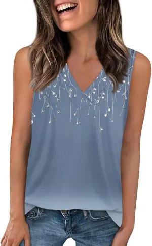 Womens Plus Size Tank Tops 2025 Crewneck Loose Fit Basic Casual Vest Tops Summer Trendy Print Sleeveless Shirts