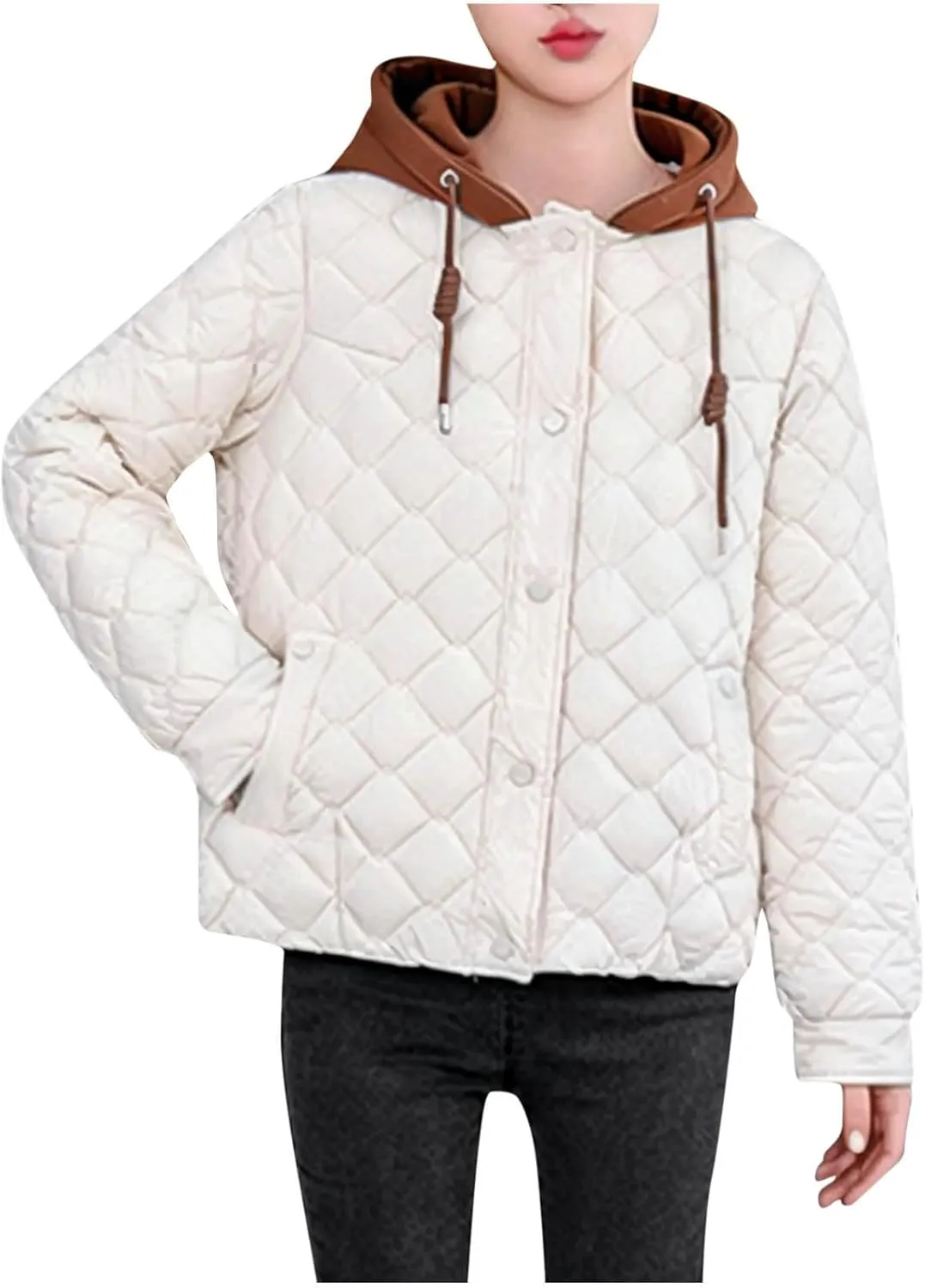 Womens Quilted Puffer Jackets Hooded Winter Warm Down Coat Loose Comfort Outerwear with Pockets Thicken Puffy Jacket