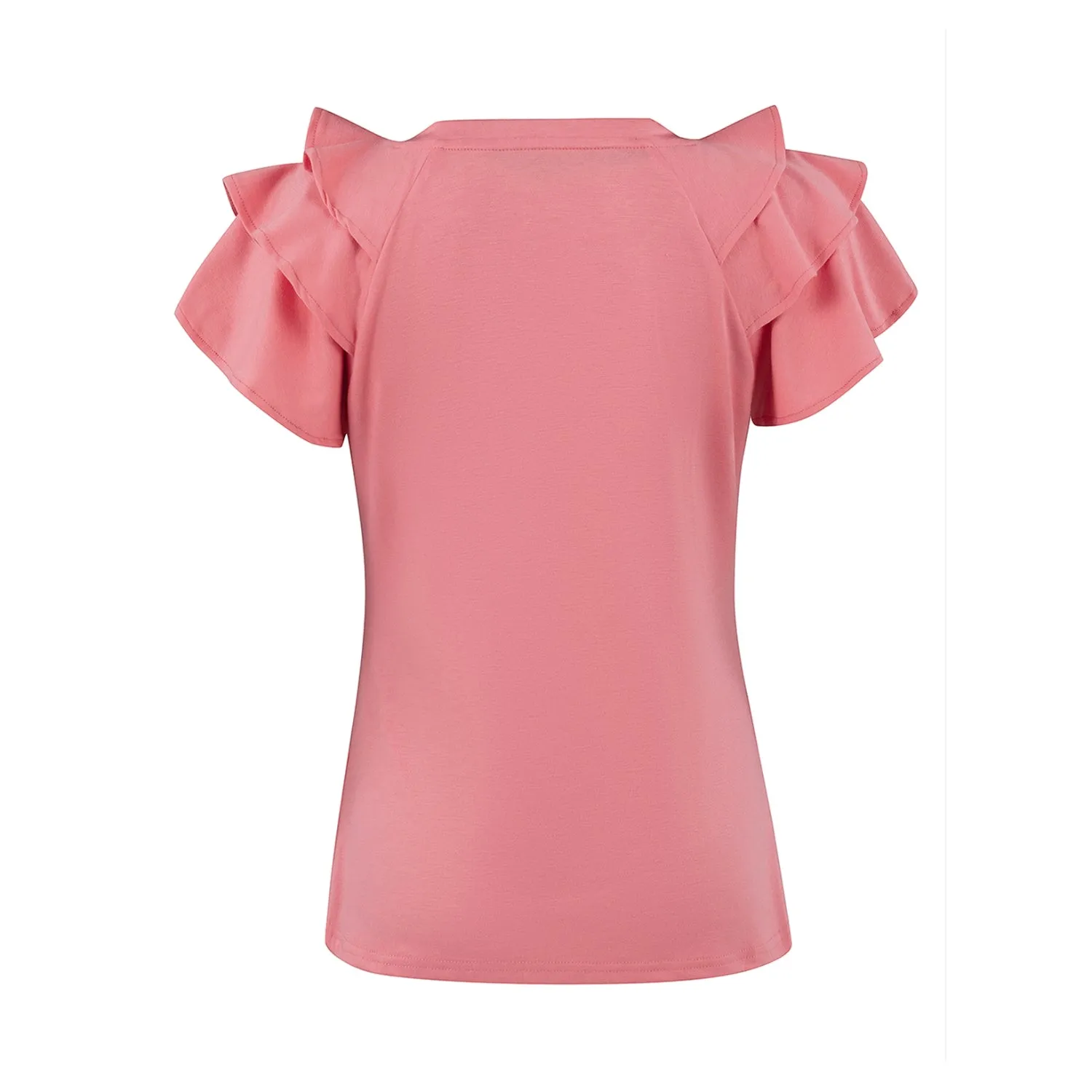 Women's Ruffle Sleeve Tops - Casual Summer V-Neck Tees