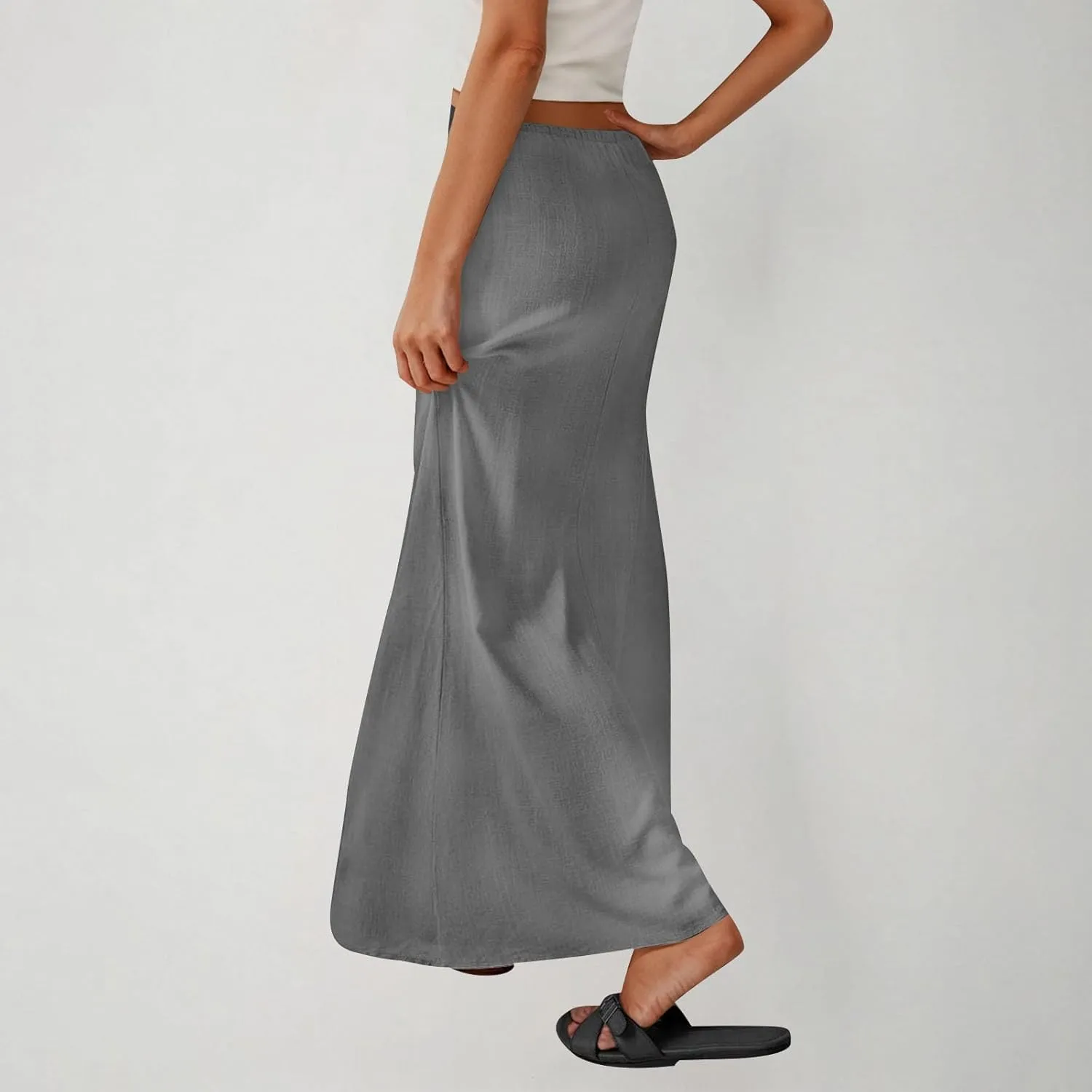Women's Satin High Waisted Maxi Skirts Dressy Elegant Flared A-Line Long Skirts Trendy 2025 Summer New Casual Skirt