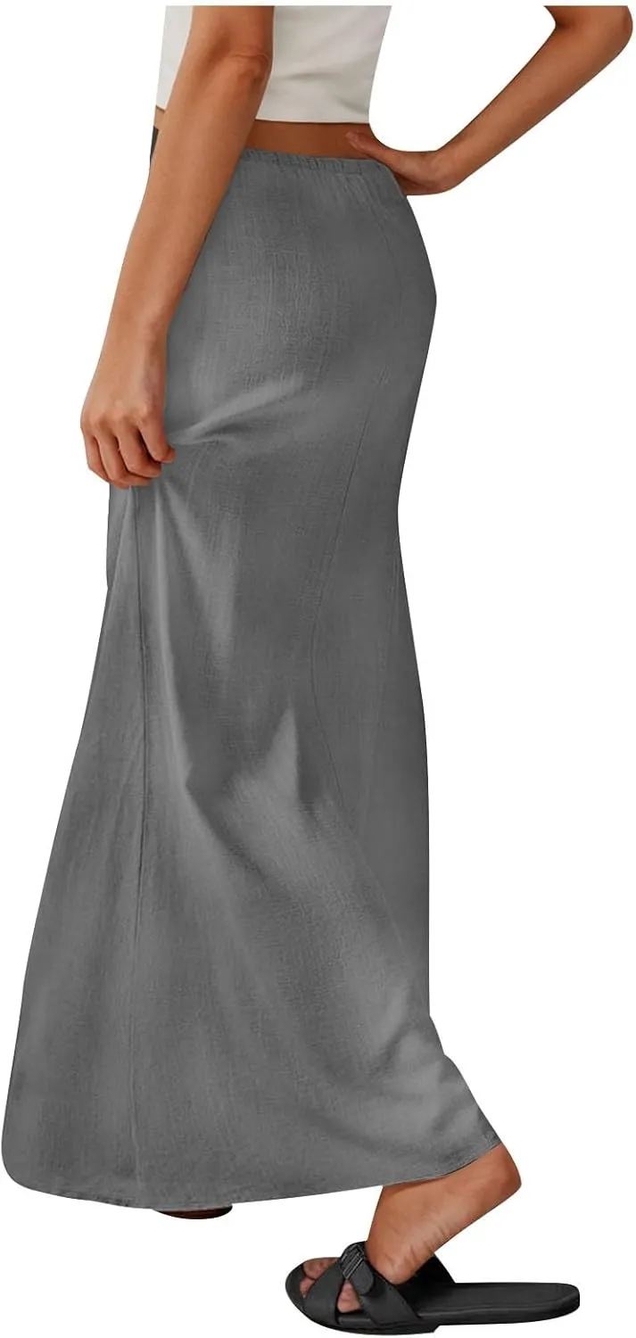 Women's Satin High Waisted Maxi Skirts Dressy Elegant Flared A-Line Long Skirts Trendy 2025 Summer New Casual Skirt