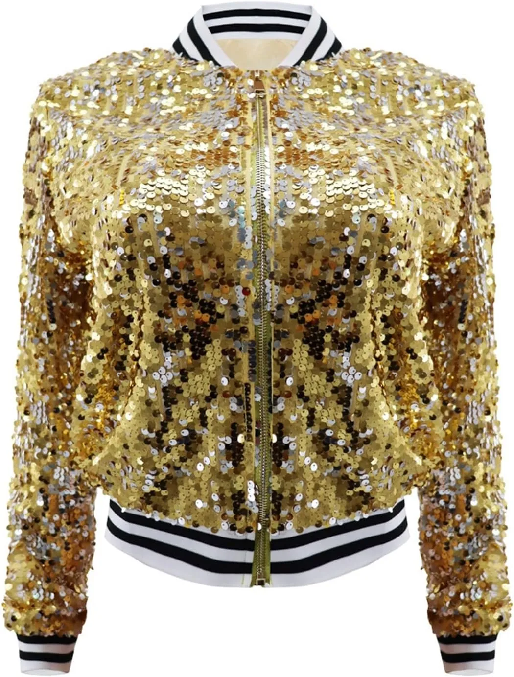 Women's Sequins V Neck Zip Up Jacket Casual Cropped Long Sleeve Party Outwear Glitter Lightweight Shiny Trends Outfits