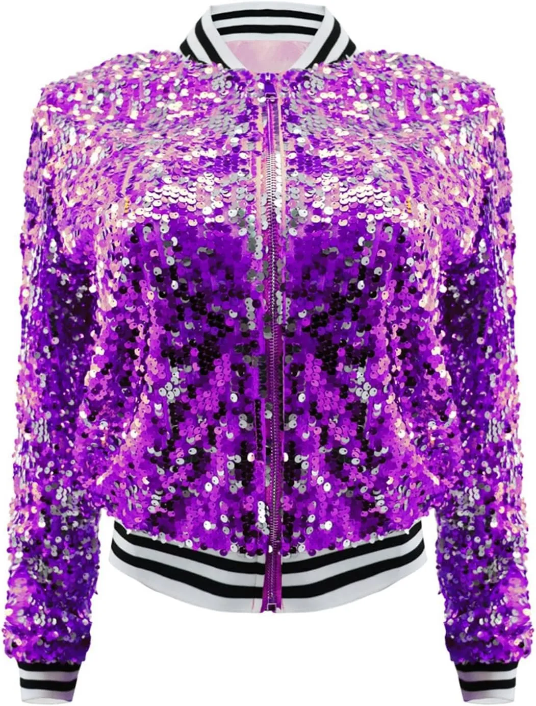 Women's Sequins V Neck Zip Up Jacket Casual Cropped Long Sleeve Party Outwear Glitter Lightweight Shiny Trends Outfits