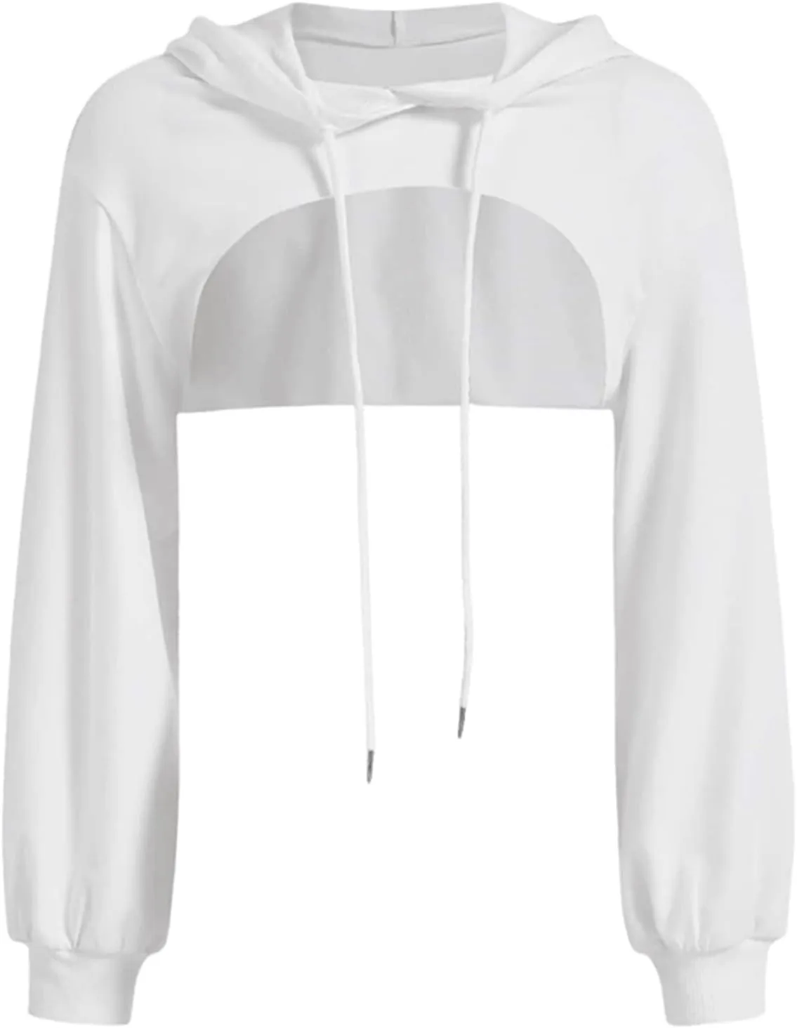 Womens Sexy Hoodies Trendy Loose Drawstring Long Sleeve Pullover Cropped Cutoff Hoodies Solid Color Streetwear Hooded Clothes Zipper Hoodies For Women,White,M, Medium