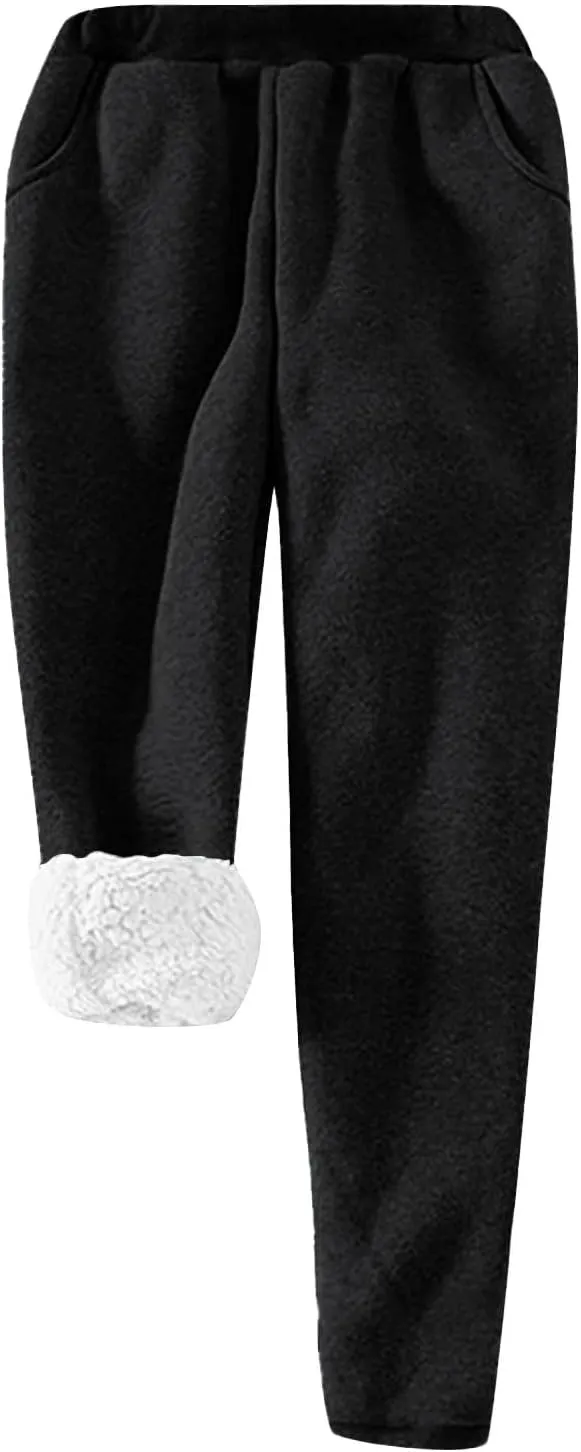 Womens Sherpa Lined Athletic Sweatpants Drawstring Elastic Waisted Winter Warm Thermal Cashmere Workout Fleece Jogger Pants