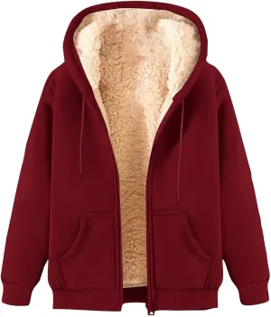 Womens Sherpa Lined Hoodie Fall Winter Warm Jacket Full Zip Up Fleece Lining Sweatshirt Casual Thick Sweater Coats