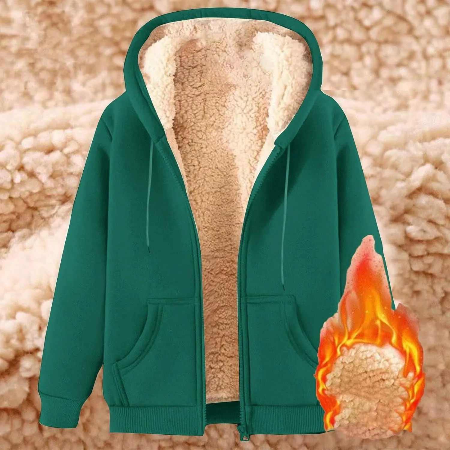 Womens Sherpa Lined Hoodie Fall Winter Warm Jacket Full Zip Up Fleece Lining Sweatshirt Casual Thick Sweater Coats