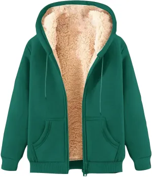 Womens Sherpa Lined Hoodie Fall Winter Warm Jacket Full Zip Up Fleece Lining Sweatshirt Casual Thick Sweater Coats