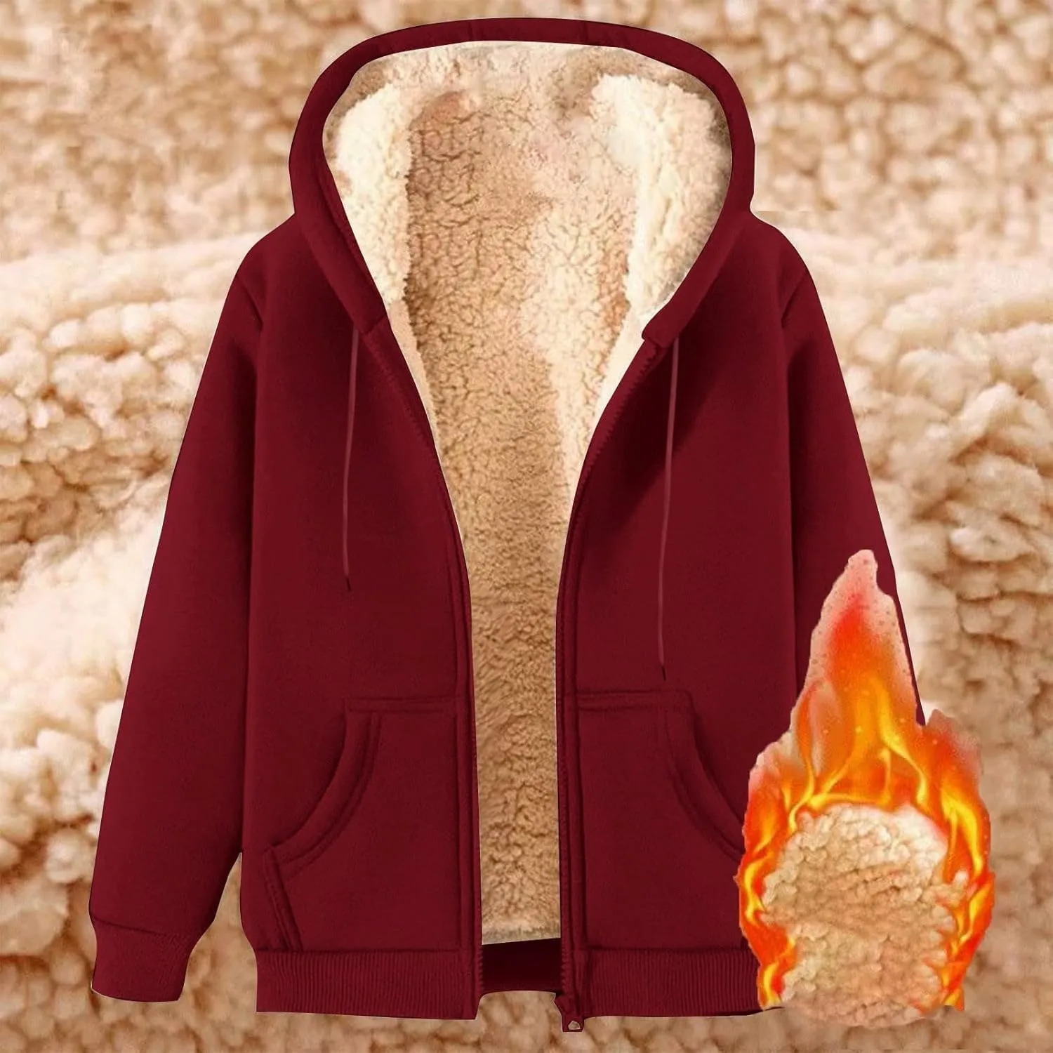 Womens Sherpa Lined Hoodie Fall Winter Warm Jacket Full Zip Up Fleece Lining Sweatshirt Casual Thick Sweater Coats