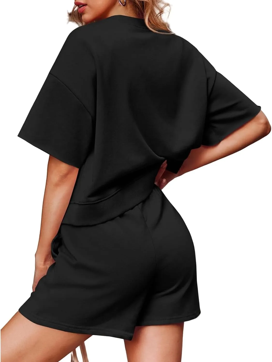 Womens Short Sets 2 Piece Outfits Pajama Sets for Women 2 Piece Short Sleeve Oversized Tops Lounge Sets Loungewear