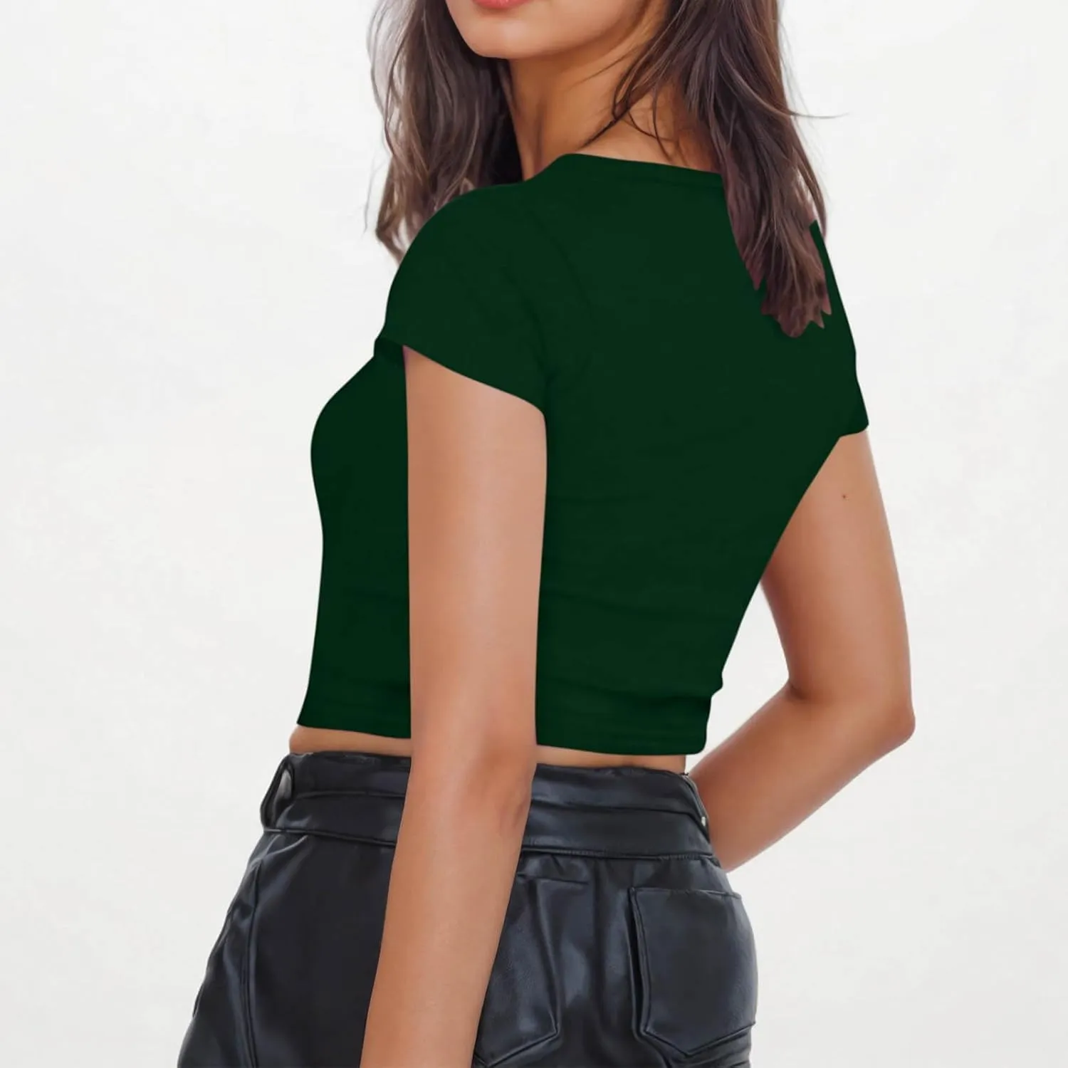 Womens Short Sleeve Crop Tops Basic T Shirts Scoop Neck Slim Fit Going Out Summer Tees Y2k Clothing 2025