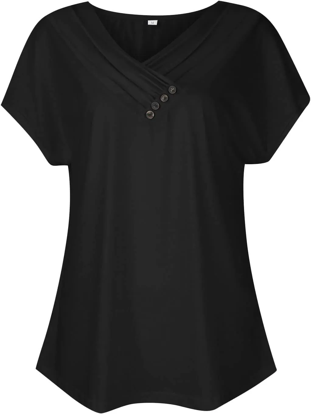 Womens Short Sleeve Dressy Casual Tshirt Loose Button Decor Summer Tunic Blouses