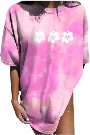 Womens Short Sleeve Tops Crewneck Tie Dye Shirts Oversized Tees T-Shirt Trendy Shirts Blouse Graphic Funny T Shirts