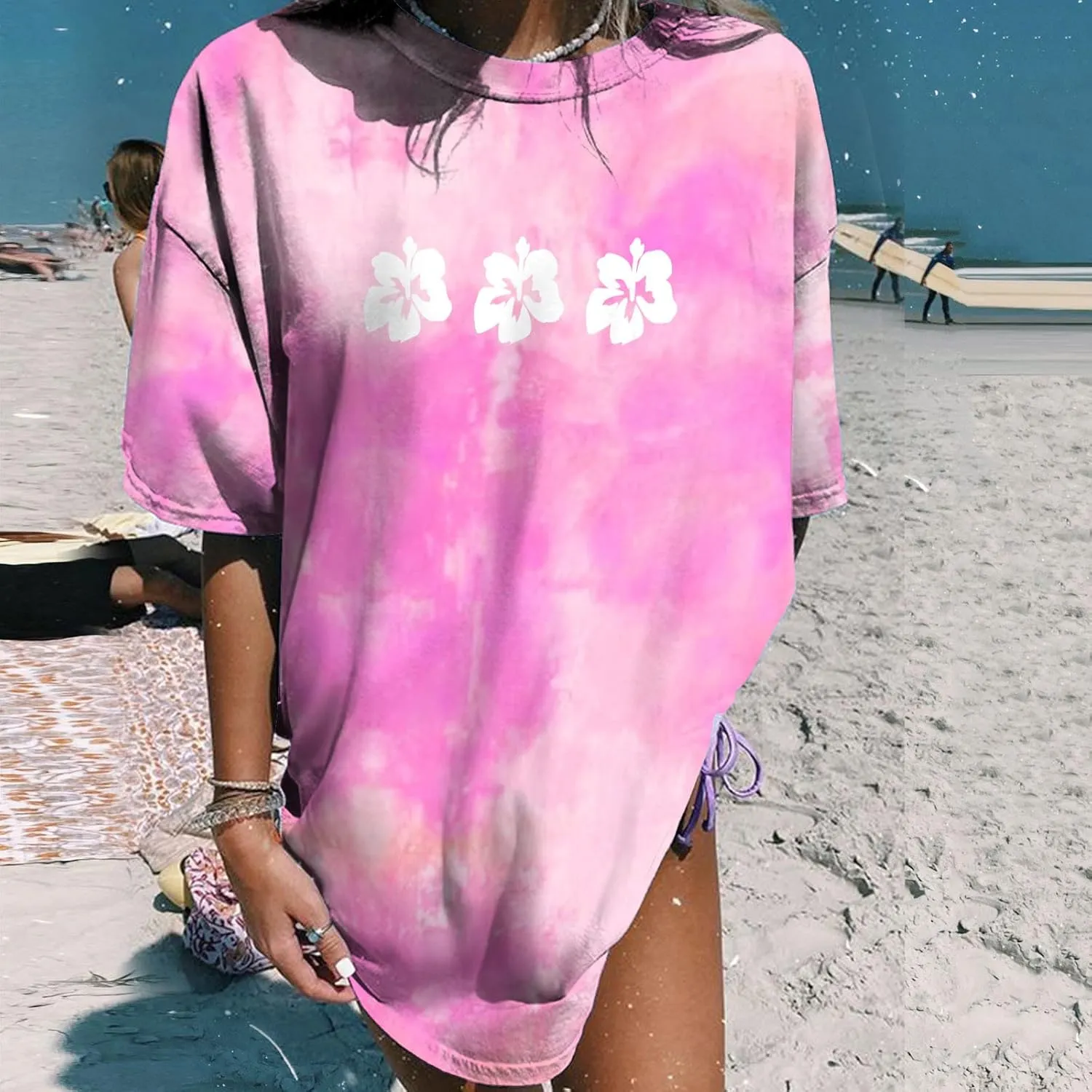 Womens Short Sleeve Tops Crewneck Tie Dye Shirts Oversized Tees T-Shirt Trendy Shirts Blouse Graphic Funny T Shirts