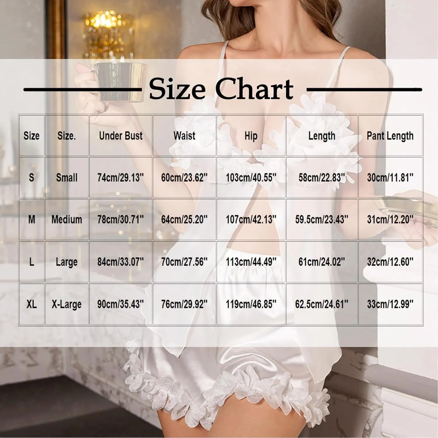 Women's Silk Satin Camisole Pajama Sets Sexy Open Front Appliques V Neck Sleepwear Summer Pjs Shorts 2 Piece Lounge Set