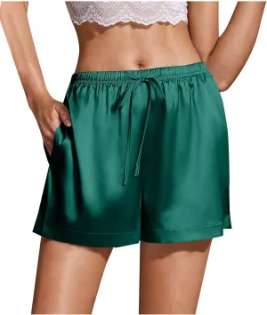 Women's Silk Satin Pajama Shorts Casual Summer Drawstring Sleepwear Pj Bottoms Soft Boxer Lounge Shorts with Pockets
