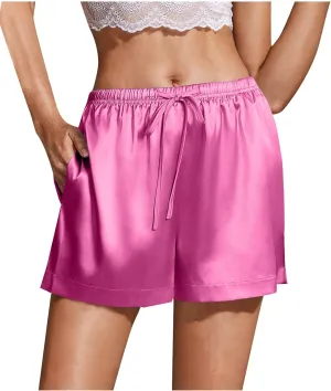 Women's Silk Satin Pajama Shorts Casual Summer Drawstring Sleepwear Pj Bottoms Soft Boxer Lounge Shorts with Pockets