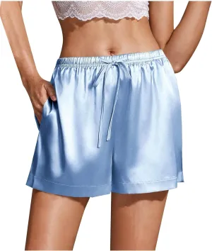 Women's Silk Satin Pajama Shorts Casual Summer Drawstring Sleepwear Pj Bottoms Soft Boxer Lounge Shorts with Pockets