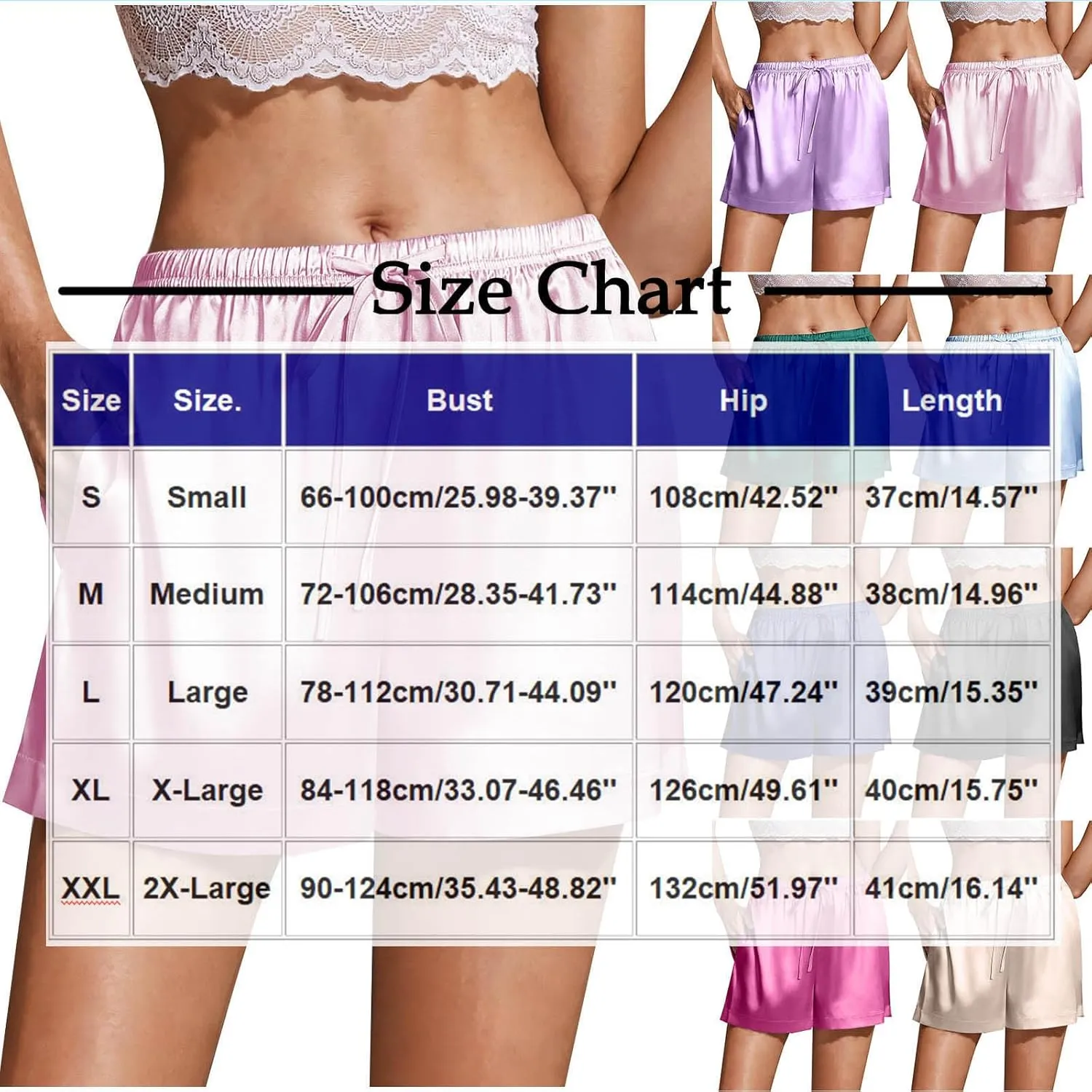 Women's Silk Satin Pajama Shorts Casual Summer Drawstring Sleepwear Pj Bottoms Soft Boxer Lounge Shorts with Pockets