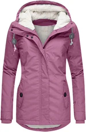 Womens Simple Zipper Solid Fleece Coat Long Sleeve Hooded Puffer Coat Casual Warm Pockets Overcoat Outdoor Winter Suits