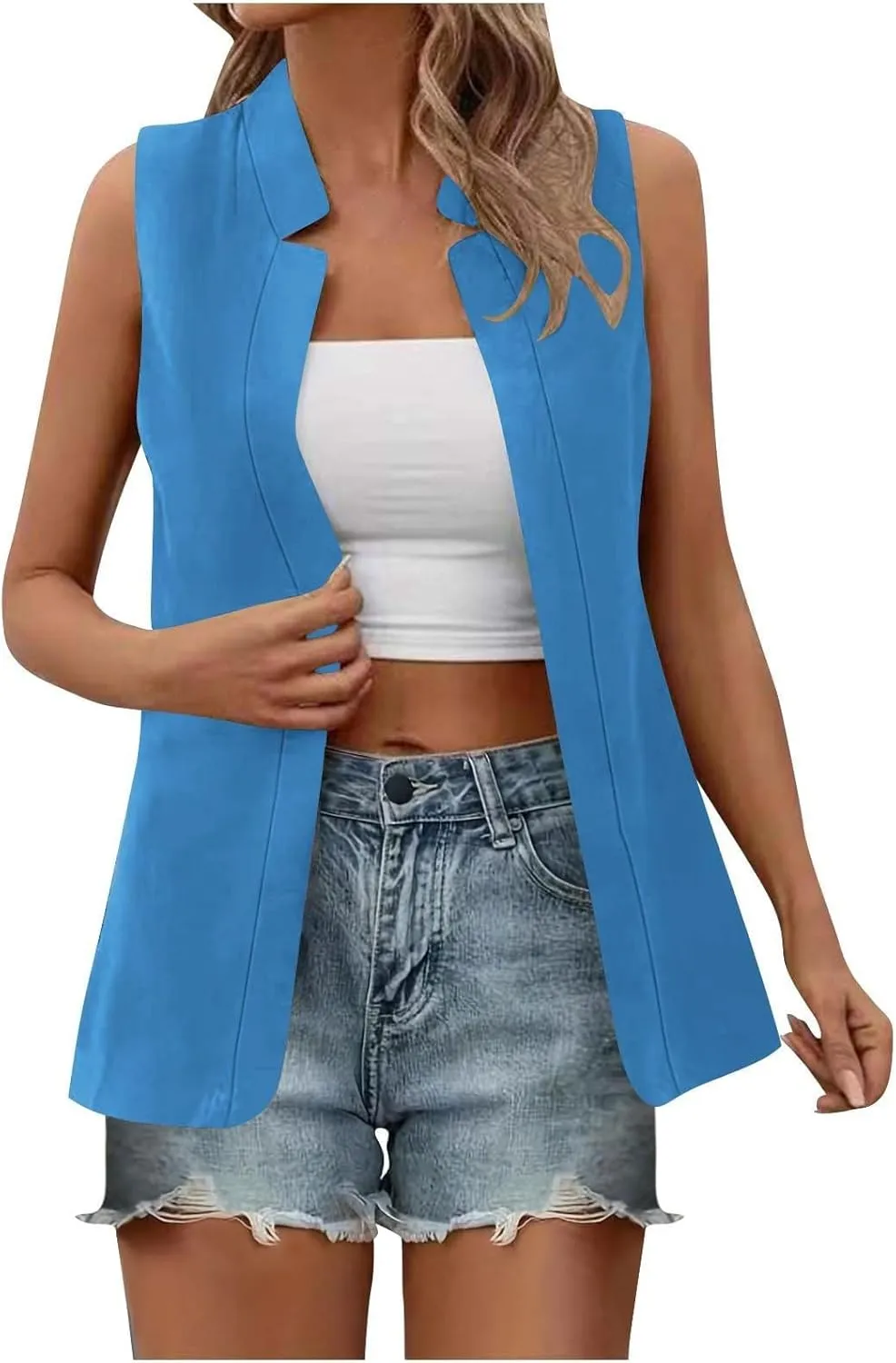Womens Sleeveless Blazers 2025 Summer Casual Notch Lapel Open Front Cardigans Lightweight Suit Vest Tops Waistcoat