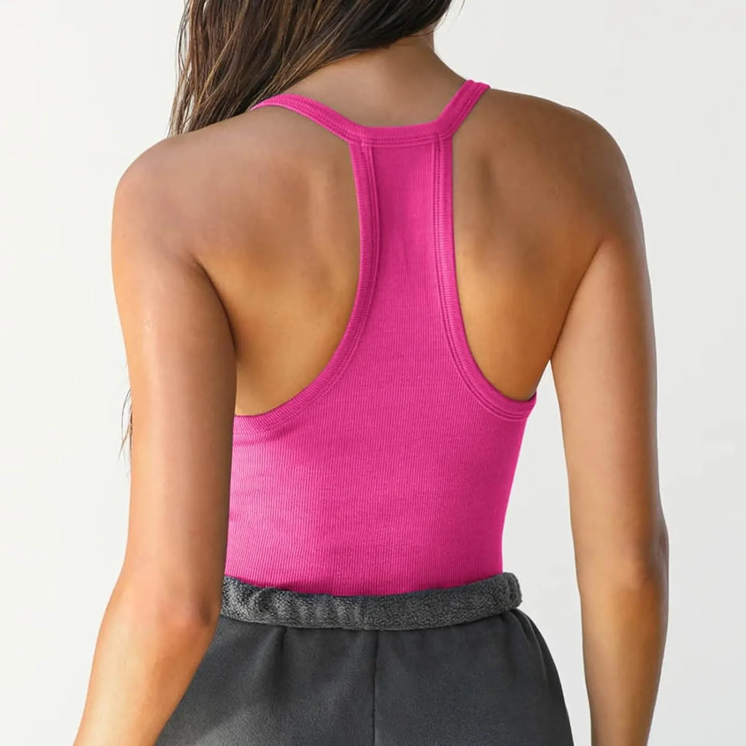 Womens Spaghetti Strap V-Neck Ribbed Tank Tops for Women 2025 Slim Fitted Soft Camisole Basic Layering Shirts