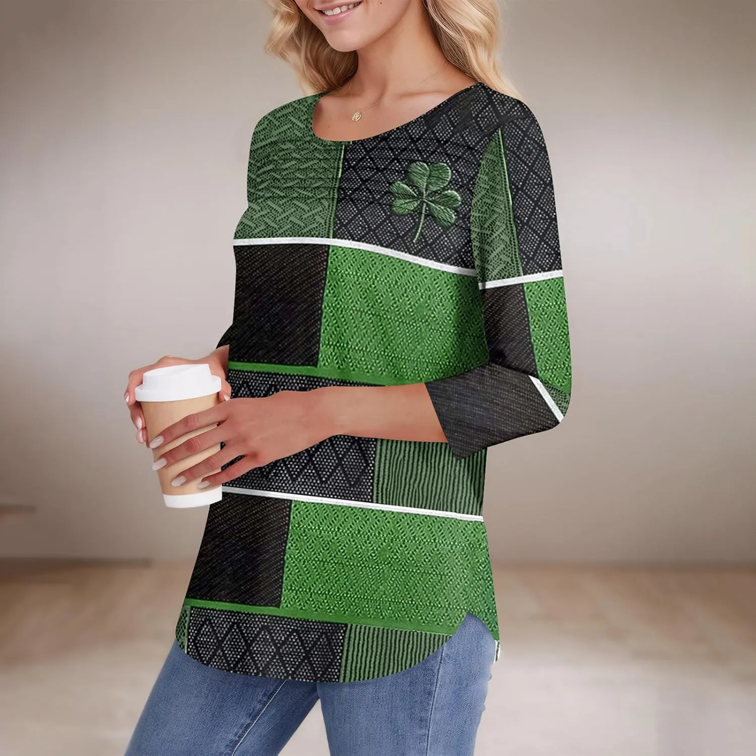 Womens St. Patrick's Day Shirts 3/4 Sleeve St. Patricks Day Shirts for Women Green,Tunic Tops to Wear with Tunics