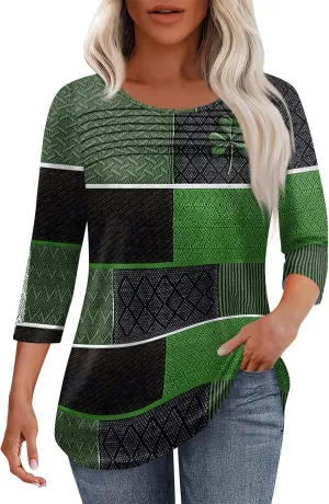 Womens St. Patrick's Day Shirts 3/4 Sleeve St. Patricks Day Shirts for Women Green,Tunic Tops to Wear with Tunics