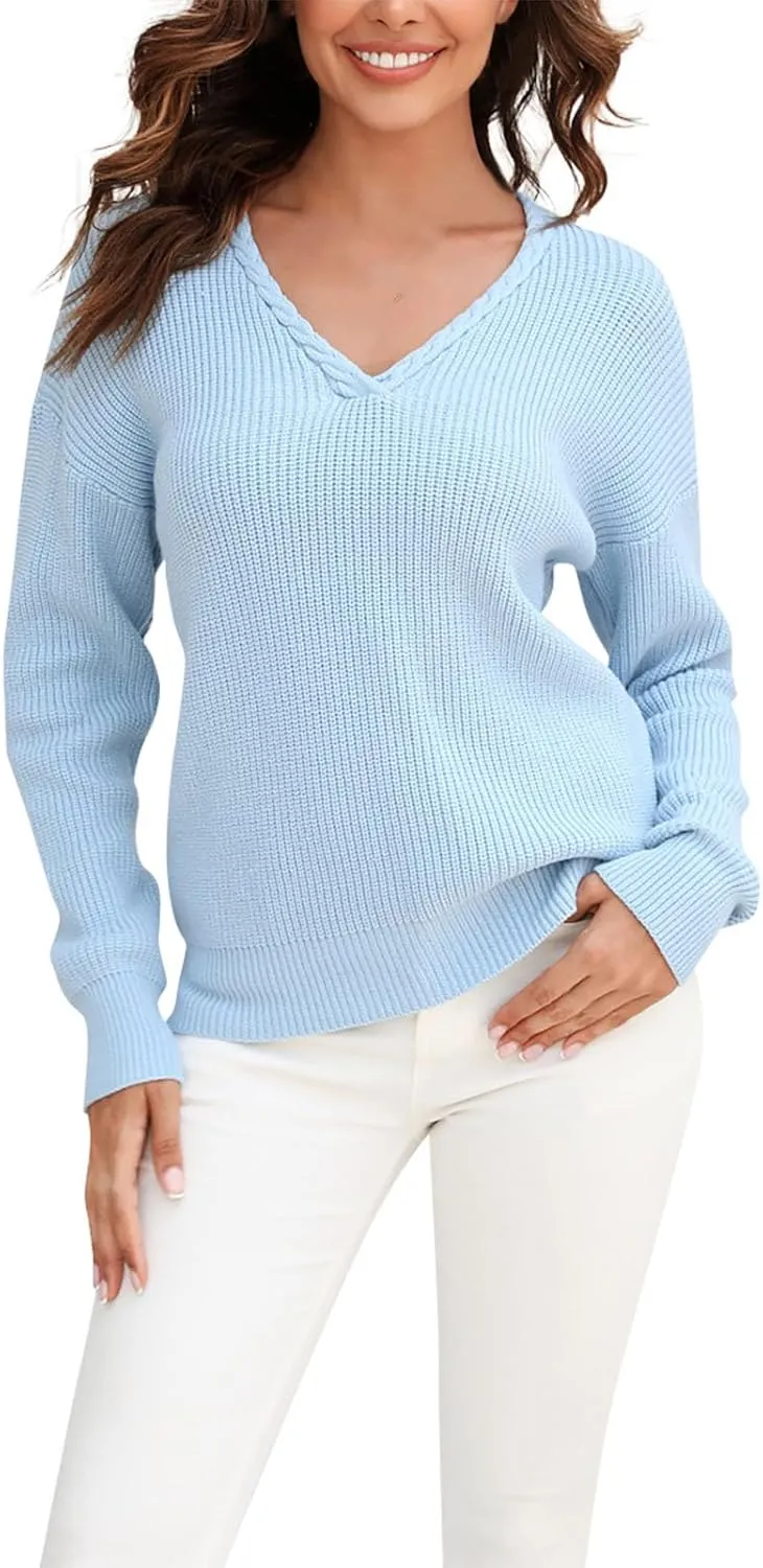 Womens Striped Color Block Sweaters Long Sleeve Crewneck Pullover Knit Jumper Tops Oversized Chic Blouse Shirt