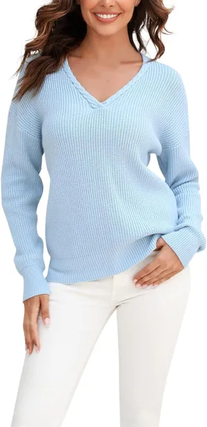 Womens Striped Color Block Sweaters Long Sleeve Crewneck Pullover Knit Jumper Tops Oversized Chic Blouse Shirt