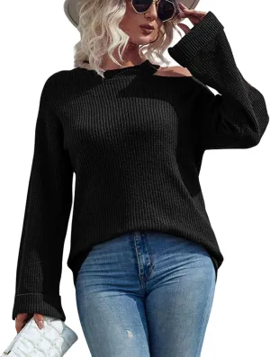 Womens Striped Color Block Sweaters Long Sleeve Crewneck Pullover Knit Jumper Tops Oversized Chic Blouse Shirt