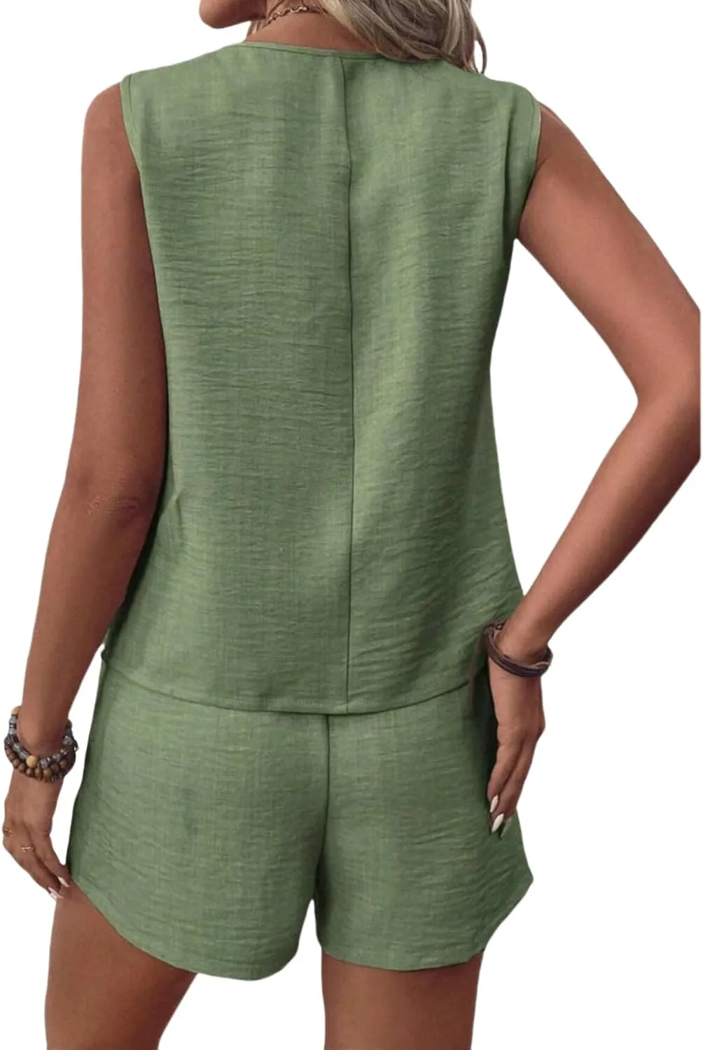 Women's Summer 2 Piece Sets V Neck Button Down Blazer Vest Shorts Sets Business Casual Outfits Dressy Suit Sets