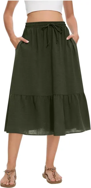 Women's Summer High Waisted Skirts Tiered Ruffle Skirts Boho Flowy Swing Pleated Skirt Casual A-Line Maxi Skirt