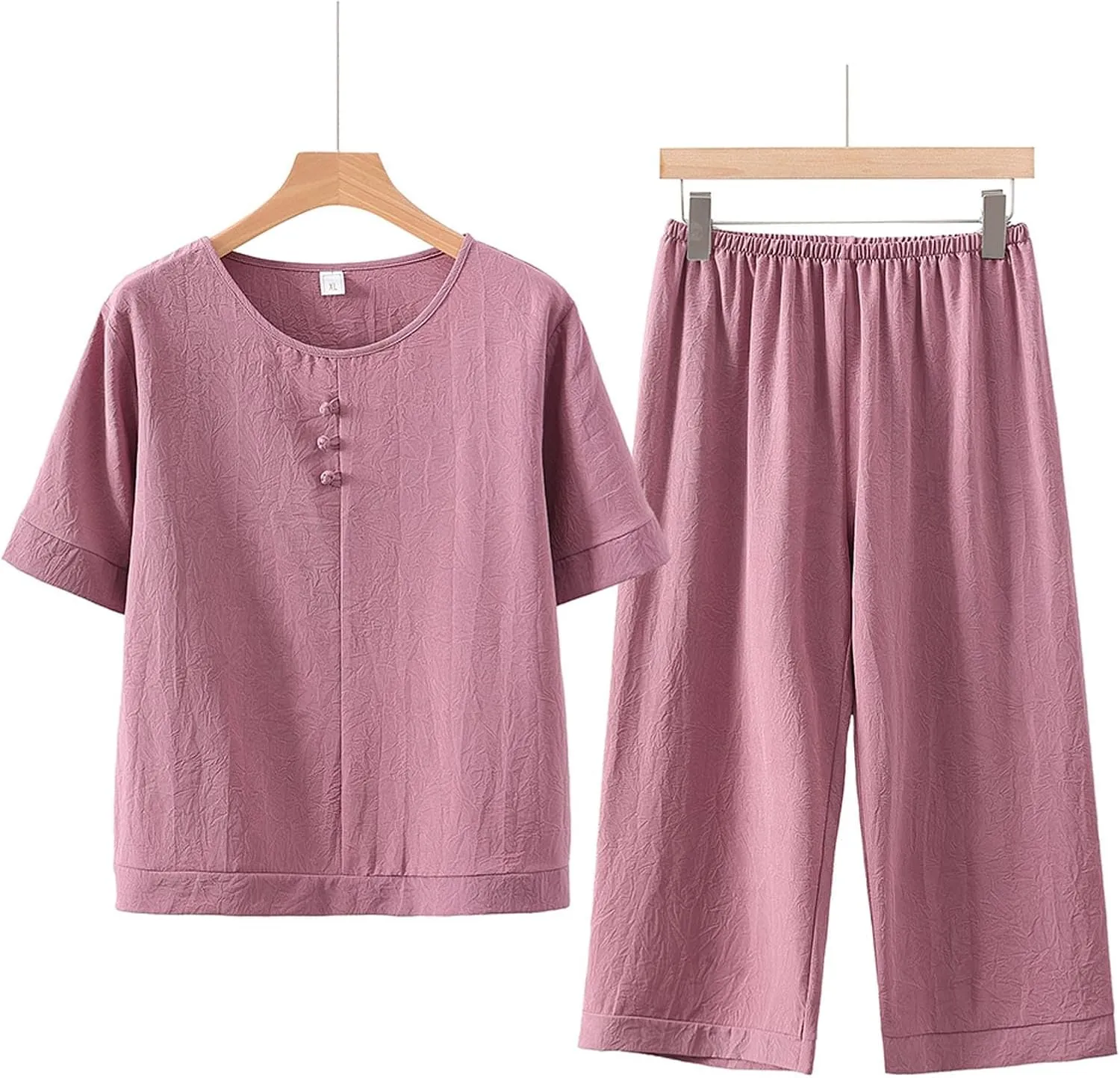 Women's Summer Short Sleeve Pajama Sets Loose Crewneck Sleepwear Tops & Comfy Capris Pjs Bottom 2 Piece Lounge Set