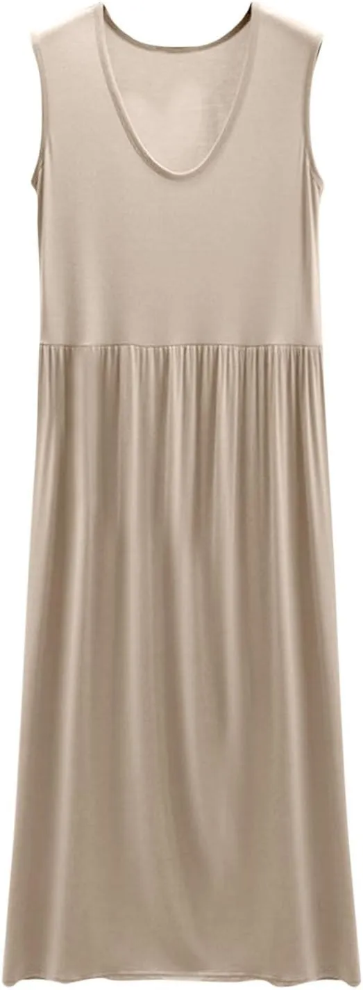 Women's Summer Sleeveless Nightgown Loose Crew Neck Pleated Sleepshirts Comfy Soft Modal Sleepwear Nightdress