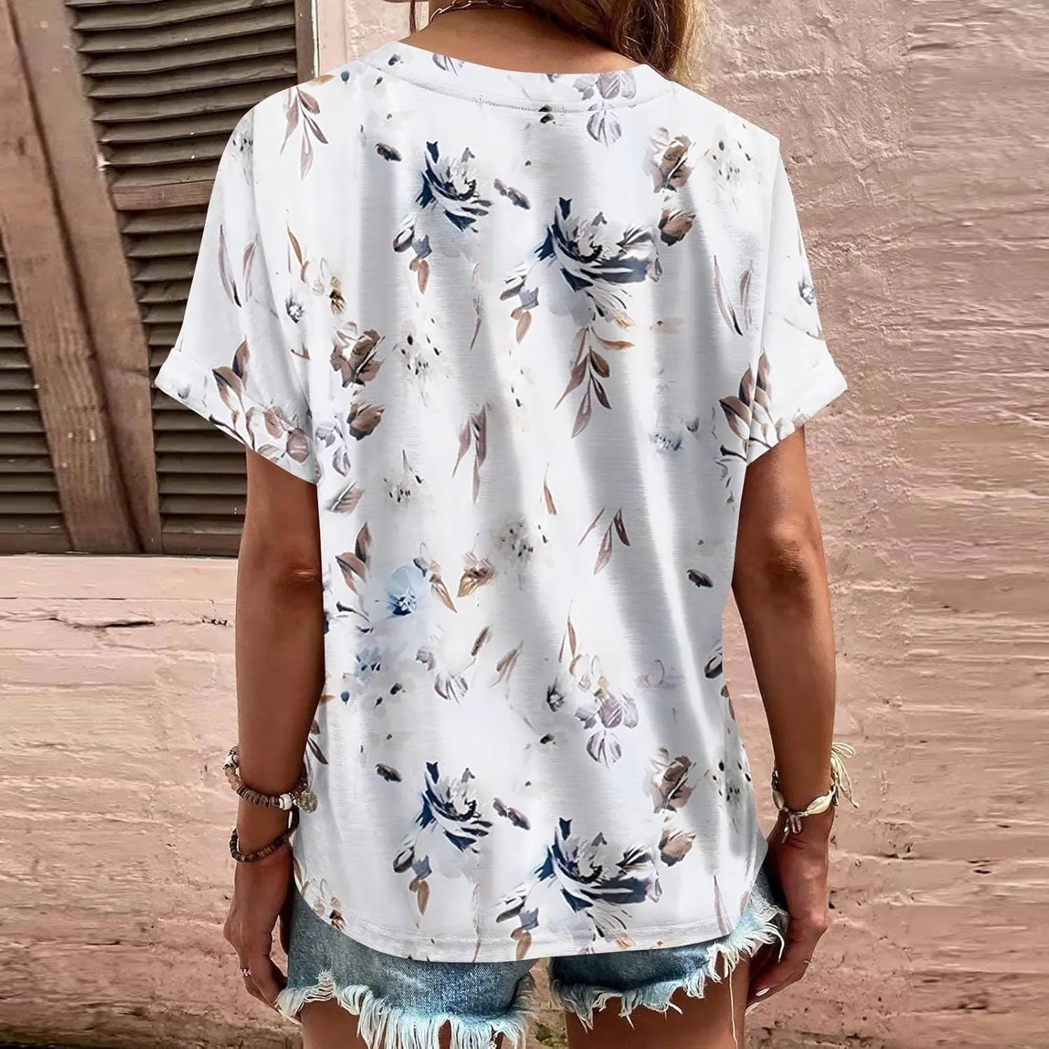 Womens Summer Tops 2024 V Neck Short Sleeve Button Casual Loose Shirts Dressy Blouses Trendy Tunic Tops for Women